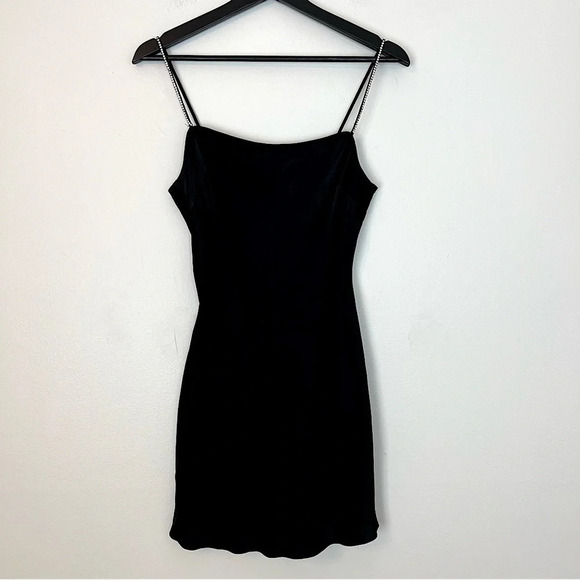 Wilfred Aritzia Satin Mini Dress Rhinestone Sparkle Black XS Cocktail Party Fall - Picture 1 of 8